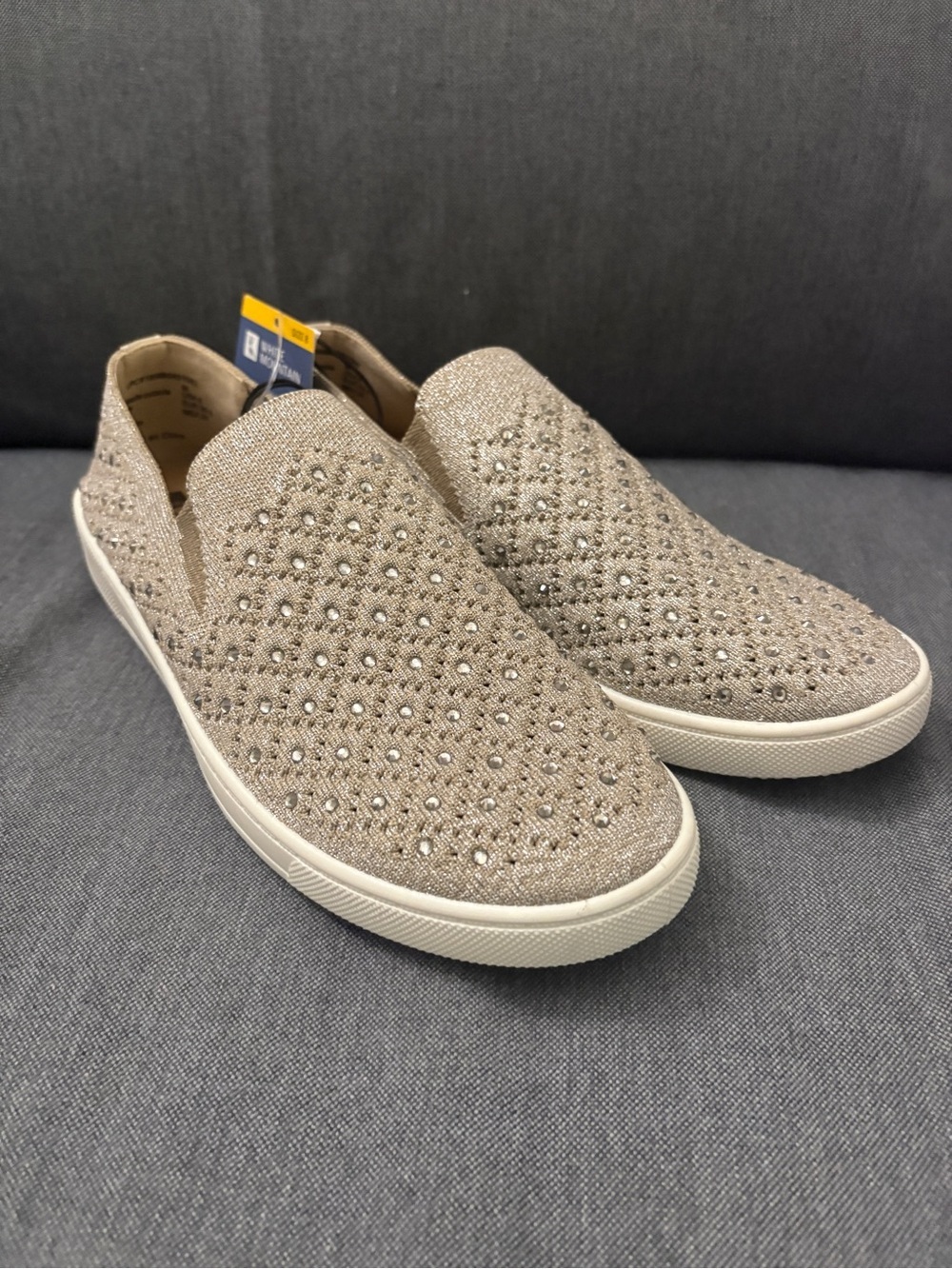White Mountain Beige Slip-On Rhinestone Knit Loafers